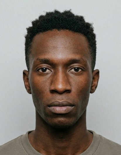 Biometrisch eingepasstes Passbild eines jungen Mannes mit schmalem Gesicht.